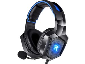 Orda LED Gaming Headset for PS4 Xbox One PS5 PC PS2 Noise Canceling Over Ear Headphones with Microphone Blue