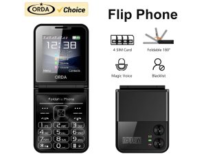 Orda 4 SIM Cards Flip Mobile Phone Magic Voice Blacklist Voice Auto Call Recorder Torch Celulares Unlocked Foldable Cellphone